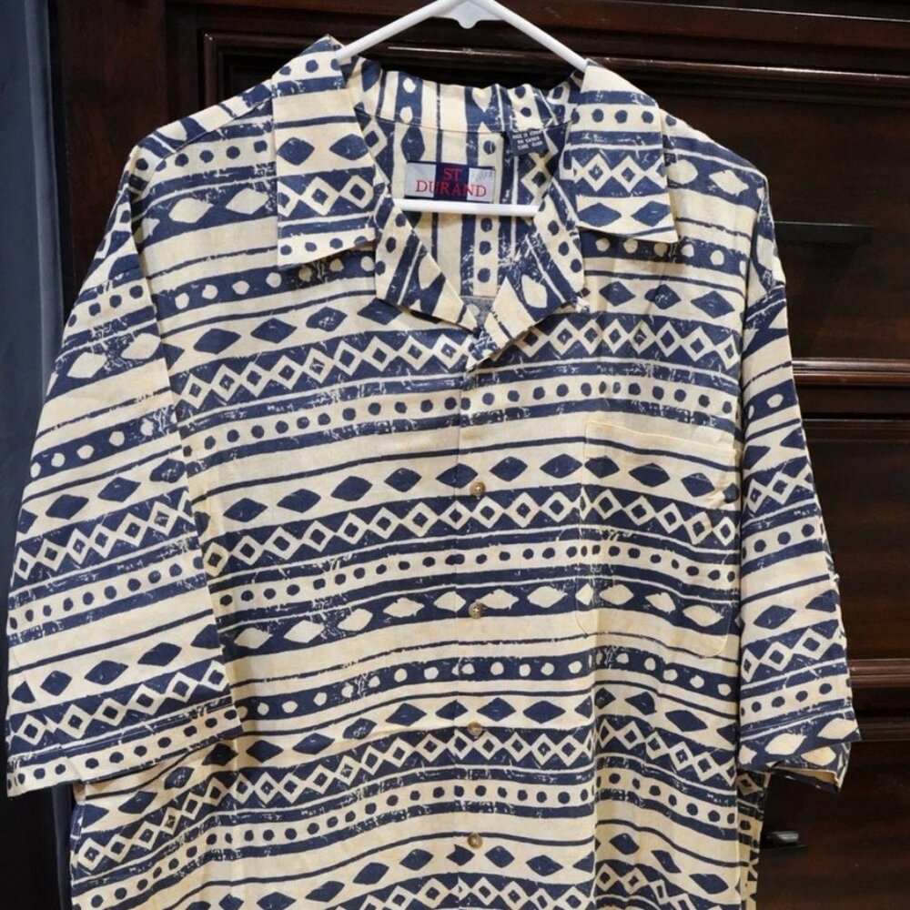 St Durand Mens Button Hawaiian Geometric Tiki Short Sleeve Camp Shirt xxl